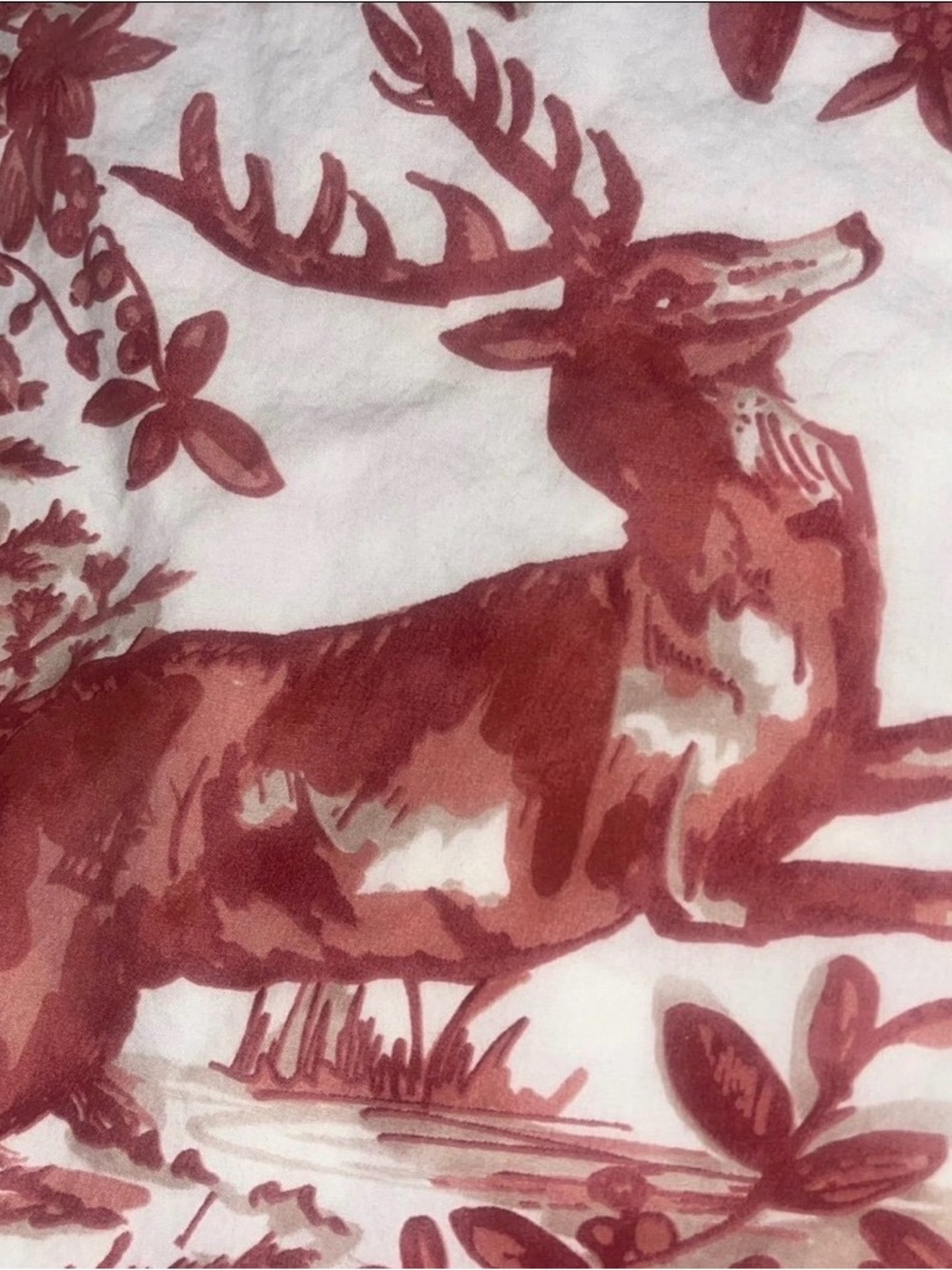 Pottery Barn Alpine Toile King Duvet Cover Stag Deer Forest Red Cream